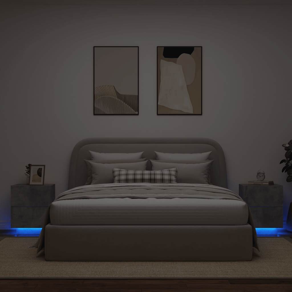 vidaXL Нощни шкафчета с LED 2 бр бетонно сиво инженерна дървесина