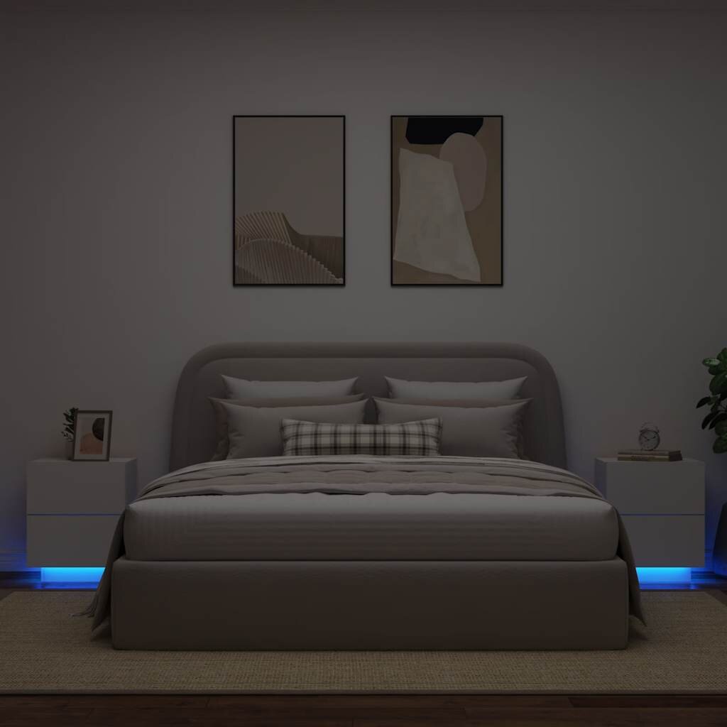 vidaXL Нощни шкафчета с LED 2 бр бяло инженерна дървесина