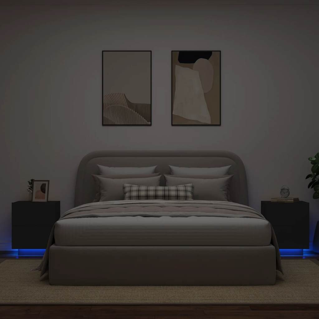 vidaXL Нощни шкафчета с LED 2 бр черно инженерна дървесина
