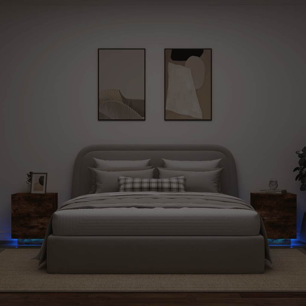 vidaXL Нощни шкафчета с LED 2 бр Опушен дъб инженерно дърво