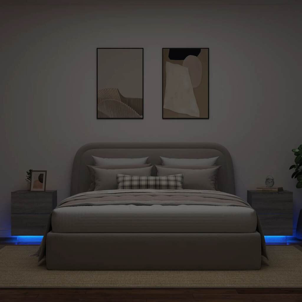 vidaXL Нощни шкафчета с LED 2 бр сив сонома инженерна дървесина