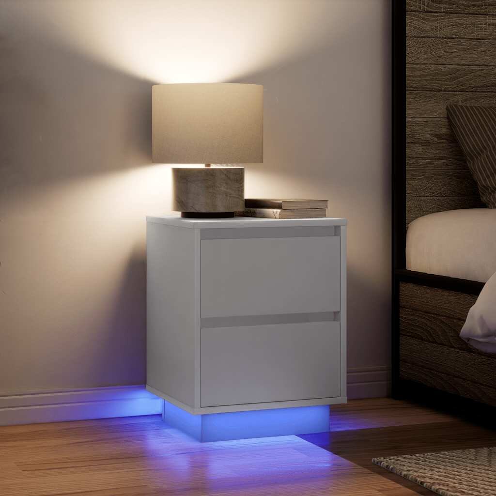 vidaXL Нощни шкафчета с LED осветление 2 бр. бели 38x34x50 cm