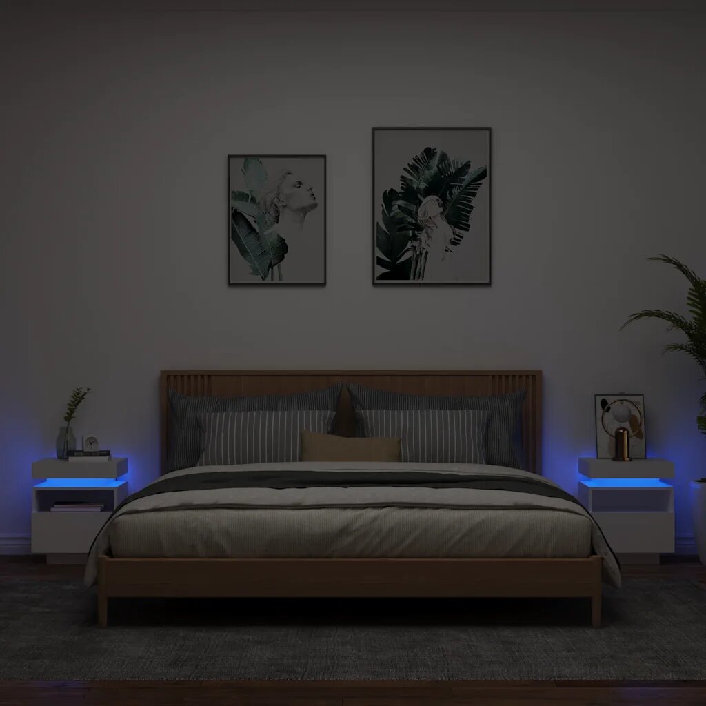 vidaXL Нощни шкафчета с LED осветление 2 бр бели 40x39x485 см