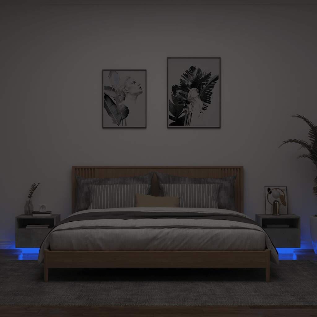 vidaXL Нощни шкафчета с LED осветление 2 бр бетонно сив 40x39x37 см
