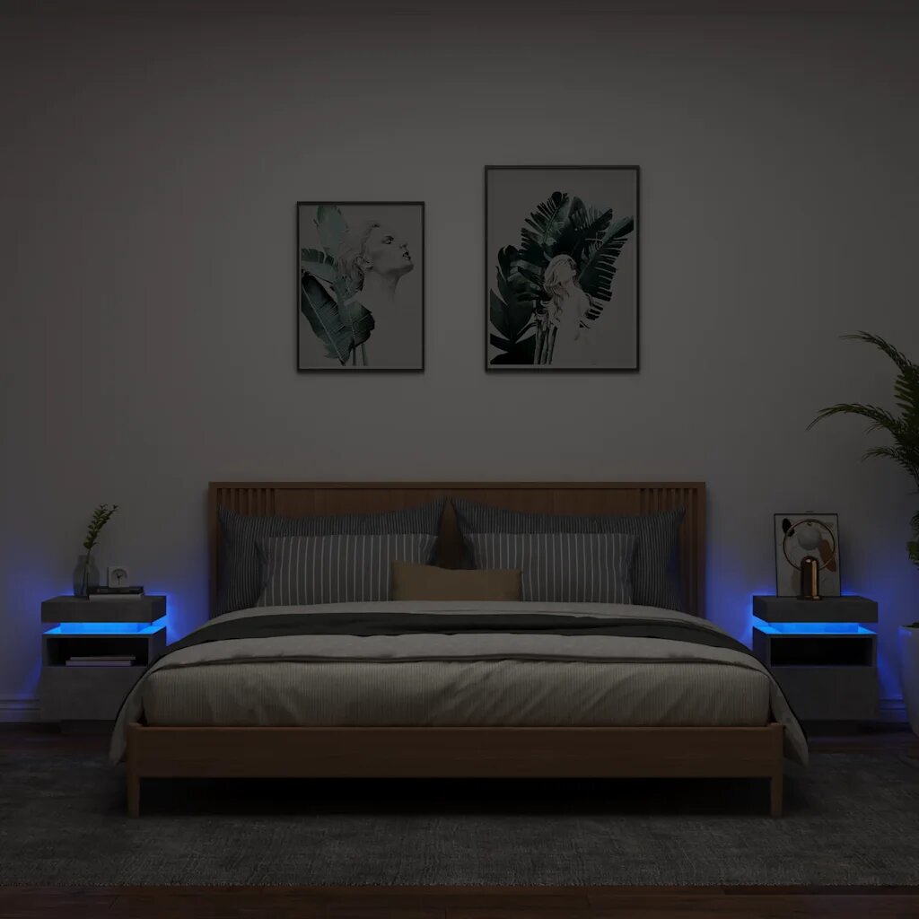 vidaXL Нощни шкафчета с LED осветление 2 бр бетонно сив40x39x485см