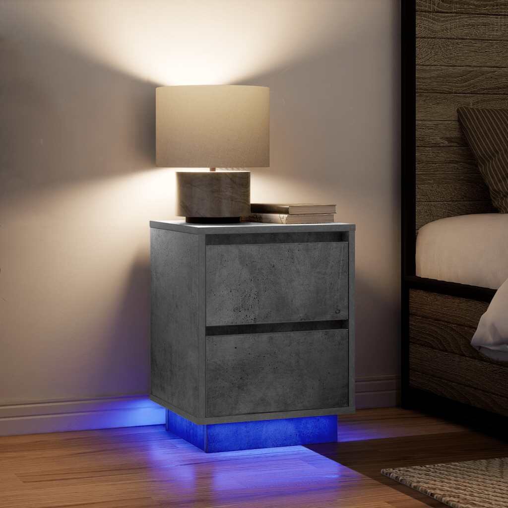 vidaXL Нощни шкафчета с LED осветление 2 бр. бетонно сиво 38x34x50 cm