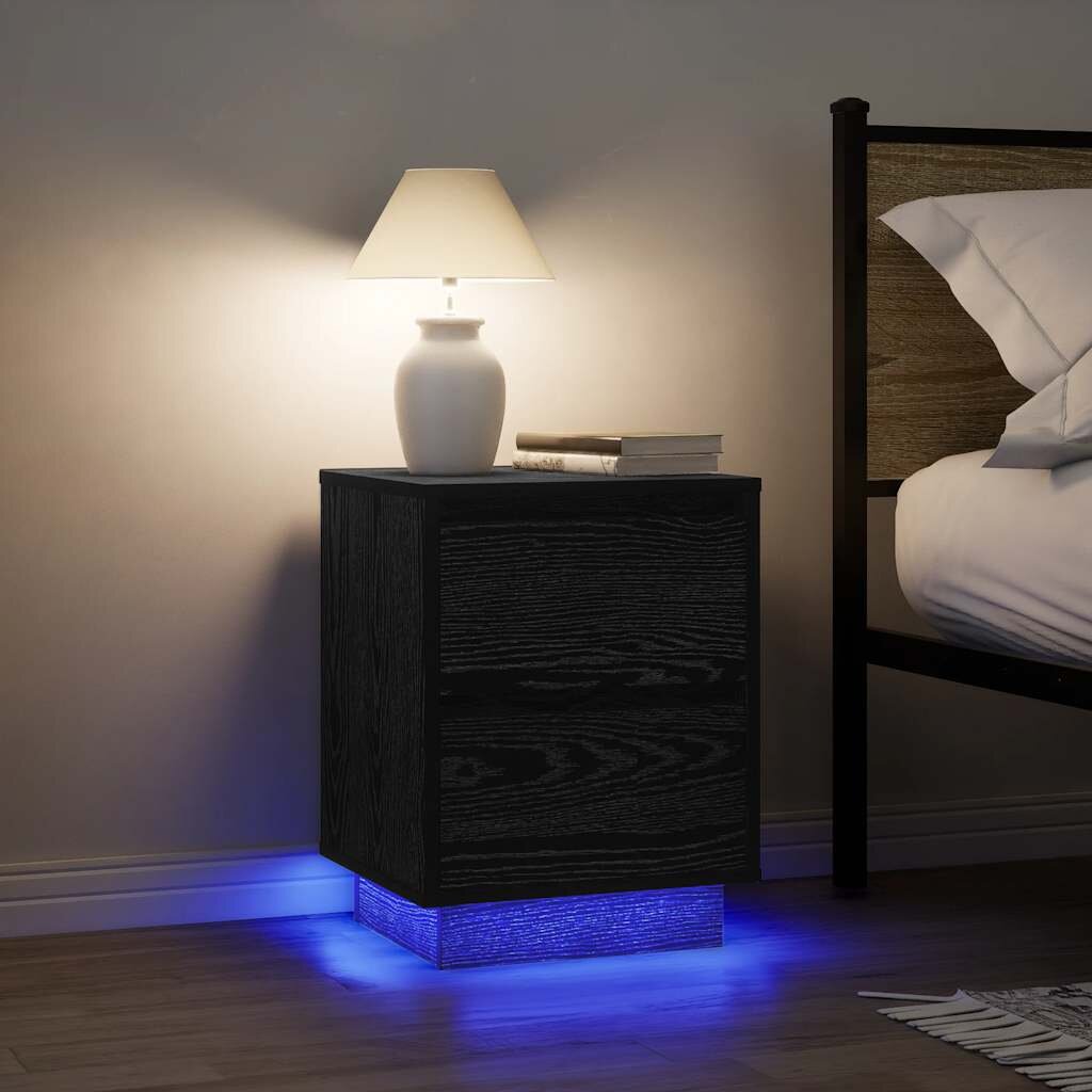 vidaXL Нощни шкафчета с LED осветление 2 бр. черни 38x34x50 cm