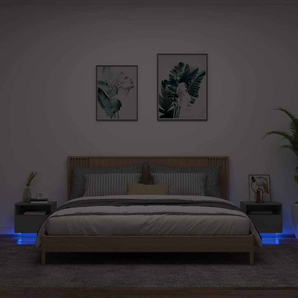 vidaXL Нощни шкафчета с LED осветление 2 бр черни 40x39x37 см