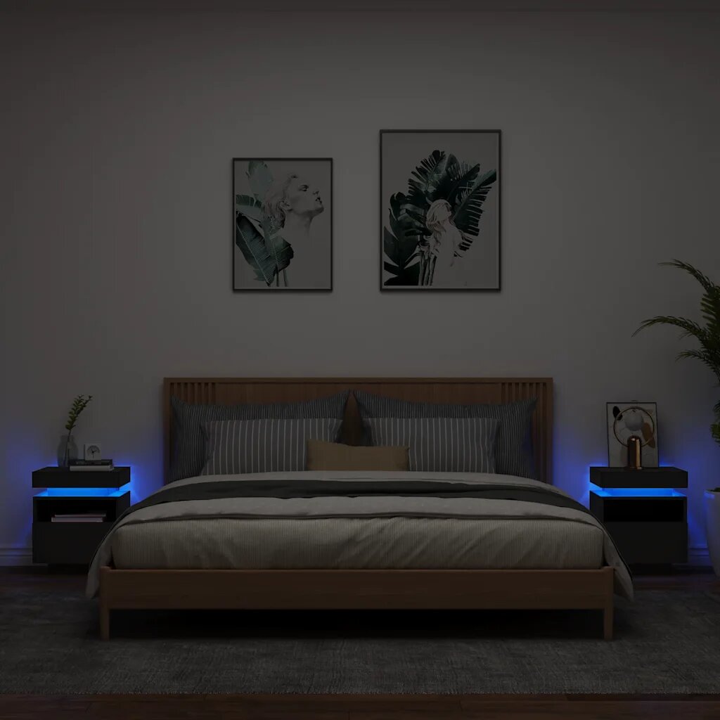 vidaXL Нощни шкафчета с LED осветление 2 бр черни 40x39x485 см