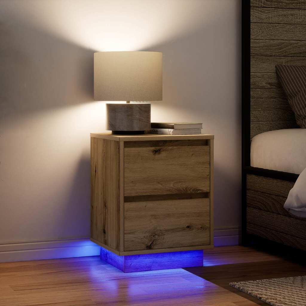 vidaXL Нощни шкафчета с LED осветление 2 бр Дъб Artisan 38x34x50 cm