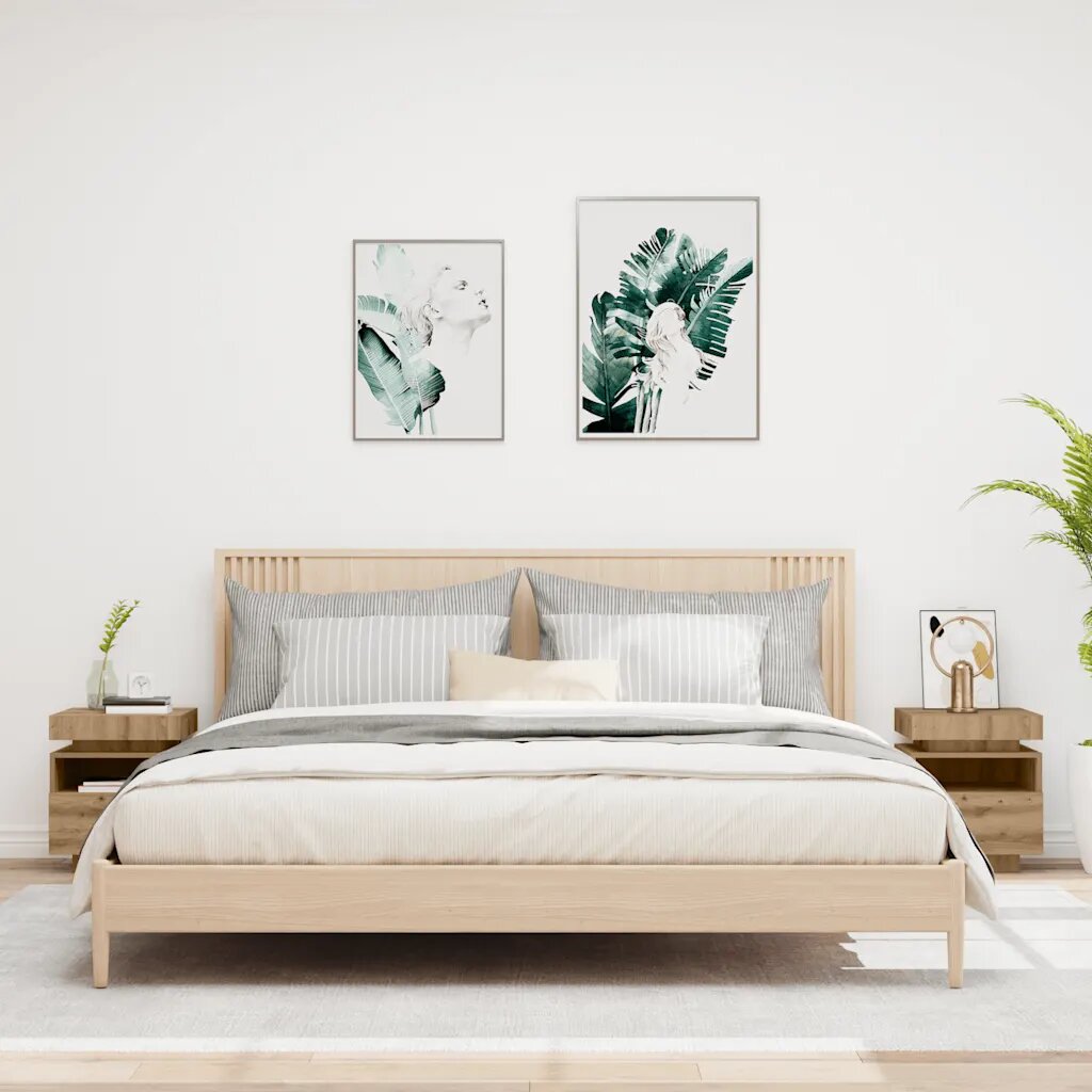 vidaXL Нощни шкафчета с LED осветление 2 бр. дъб Artisan 40x39x485 cm