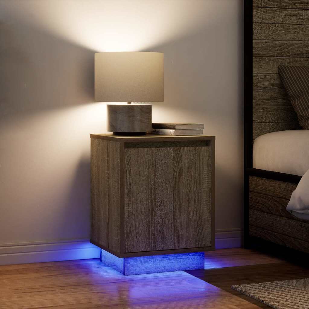 vidaXL Нощни шкафчета с LED осветление 2 бр. дъб сонома 38x34x50 cm