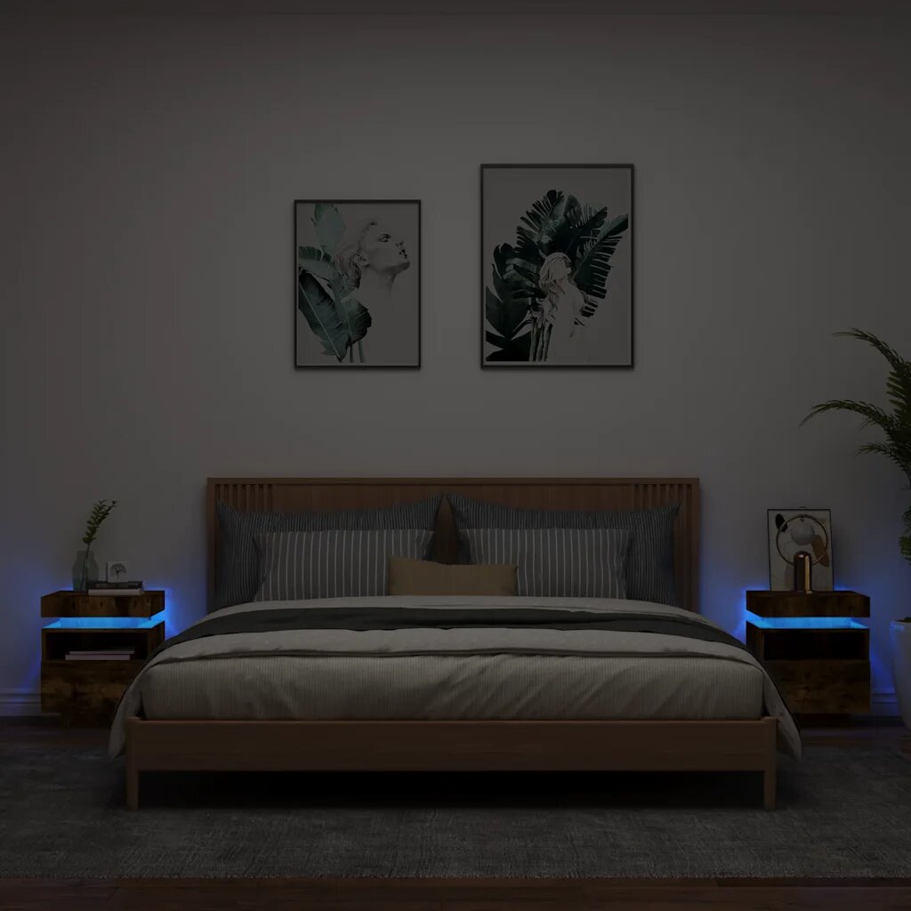 vidaXL Нощни шкафчета с LED осветление 2 бр опушен дъб 40x39x485см