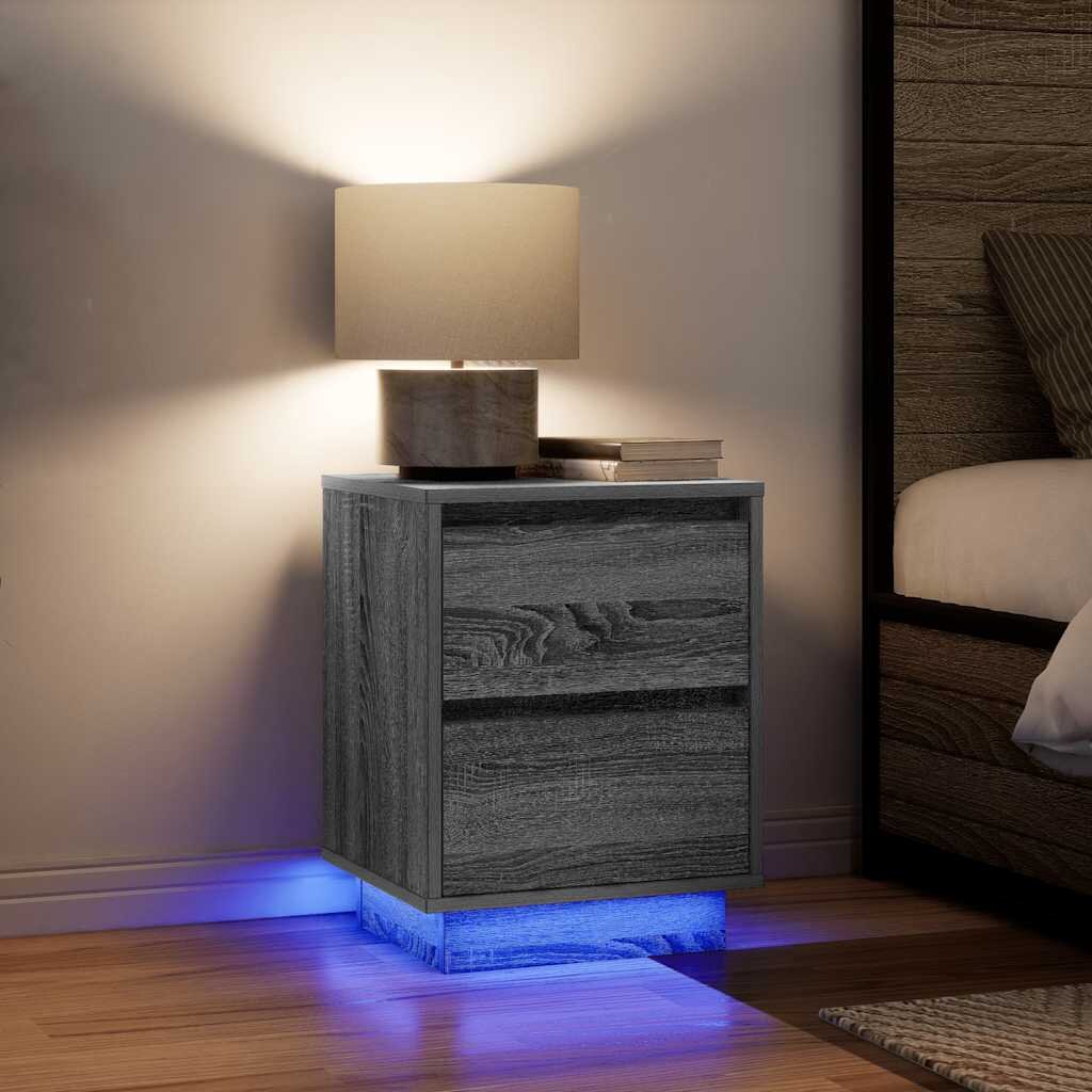 vidaXL Нощни шкафчета с LED осветление 2 бр. сиво Сонома 38x34x50 см