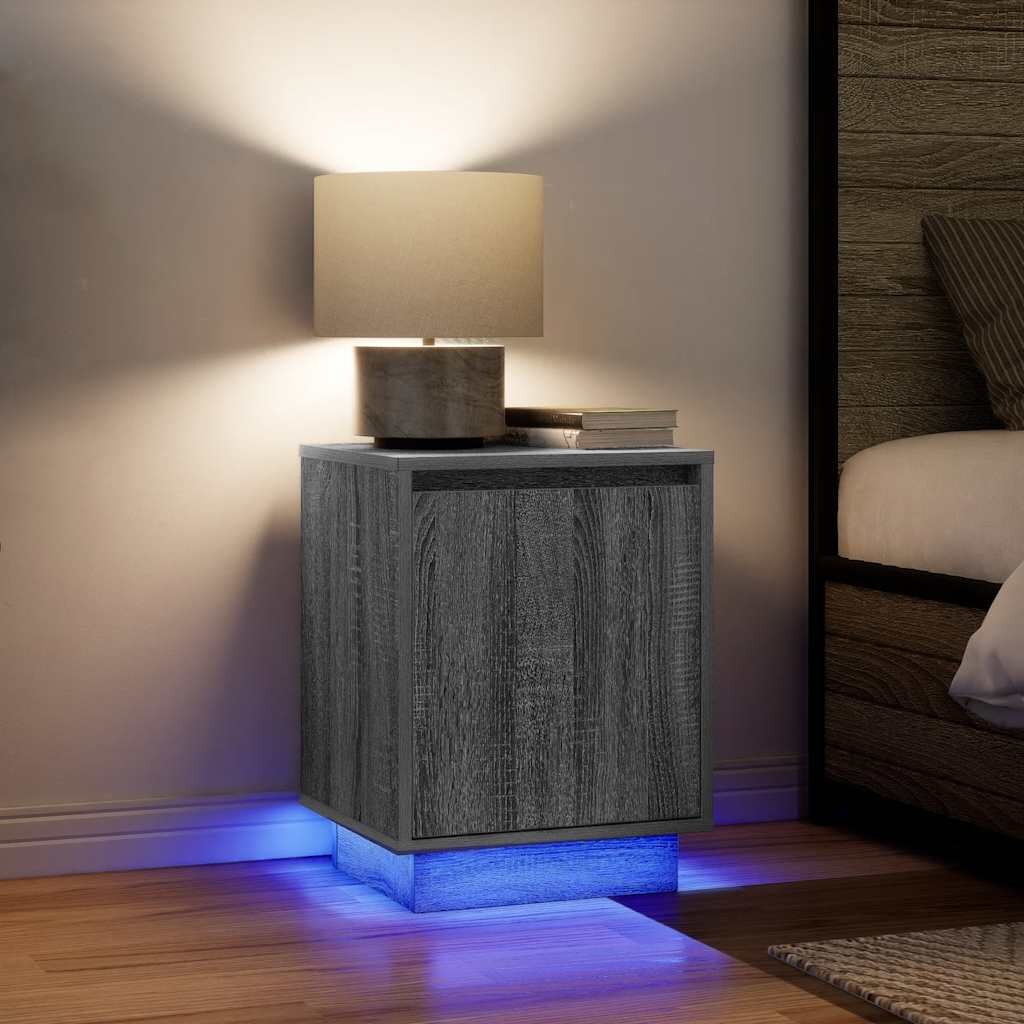vidaXL Нощни шкафчета с LED осветление 2 бр. сиво Сонома 38x34x50 см