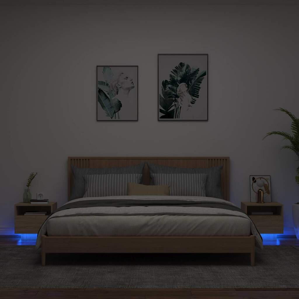 vidaXL Нощни шкафчета с LED осветление 2 бр сонома дъб 40x39x37 см