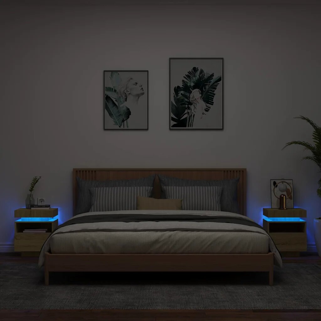 vidaXL Нощни шкафчета с LED осветление 2 бр сонома дъб 40x39x485см