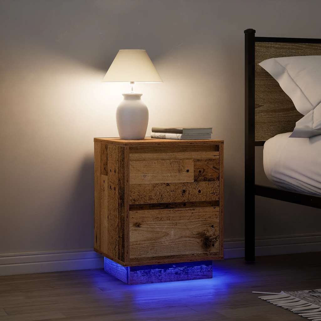 vidaXL Нощни шкафчета с LED осветление 2 бр. старо дърво 38x34x50 cm