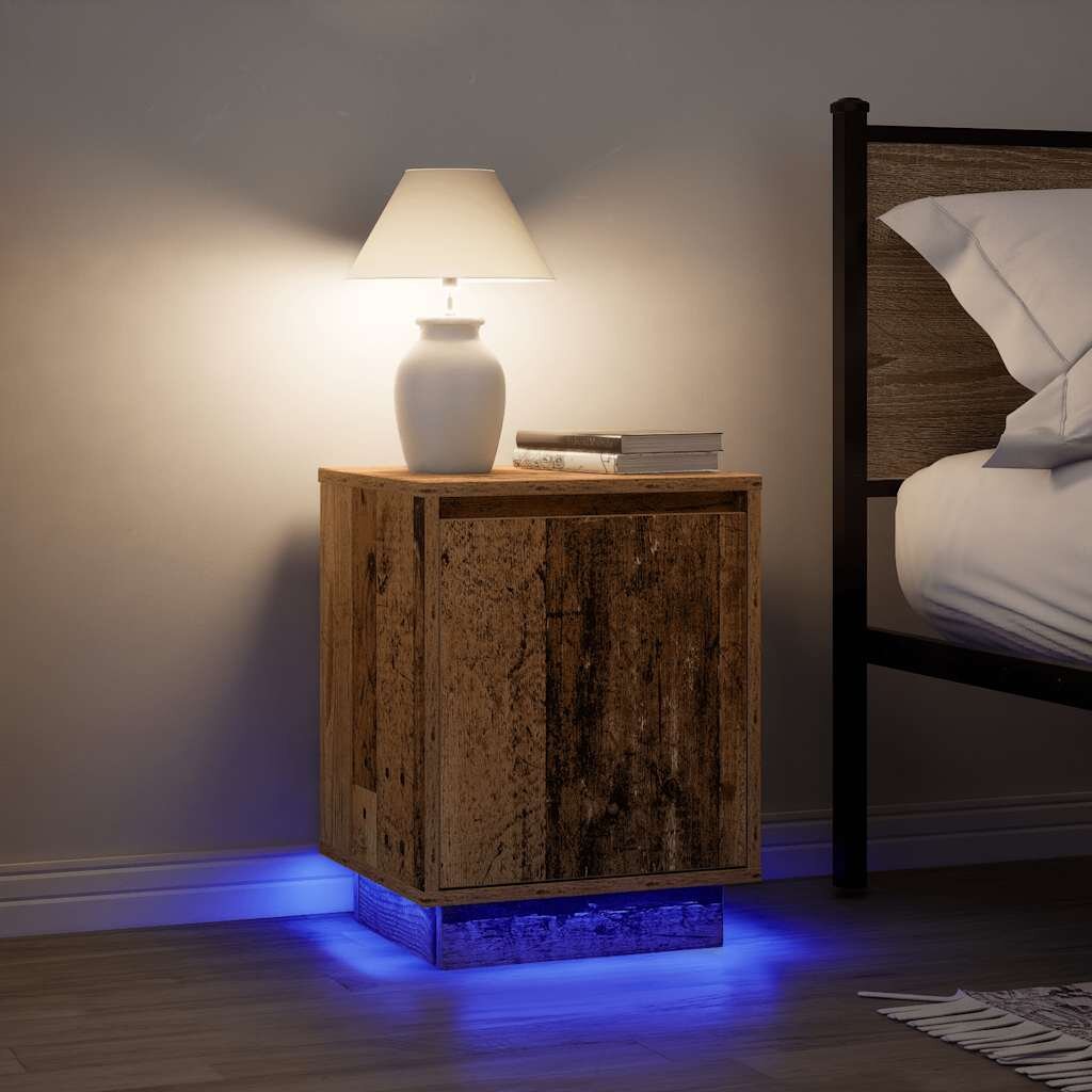 vidaXL Нощни шкафчета с LED осветление 2 бр. старо дърво 38x34x50 cm