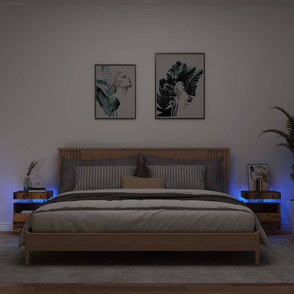 vidaXL Нощни шкафчета с LED осветление 2 бр старо дърво 40x39x485см