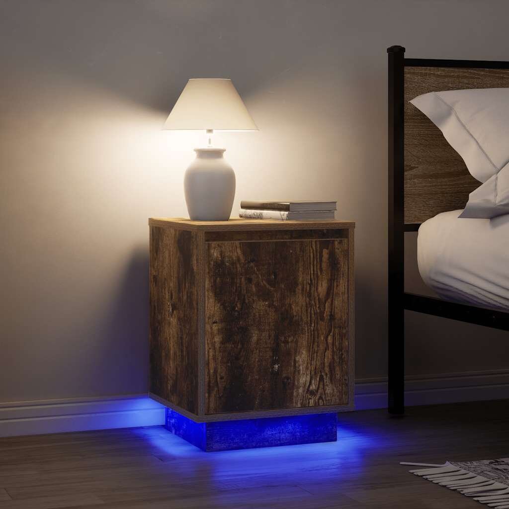 vidaXL Нощни шкафчета с LED осветление 2 броя опушен дъб 38x34x50 cm