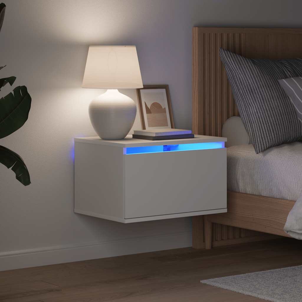 vidaXL Нощни шкафчета за стена с LED осветление 2 бр бели