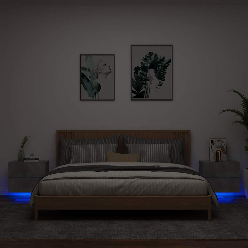vidaXL Нощни шкафчета за стена с LED осветление 2 бр бетонно сиви