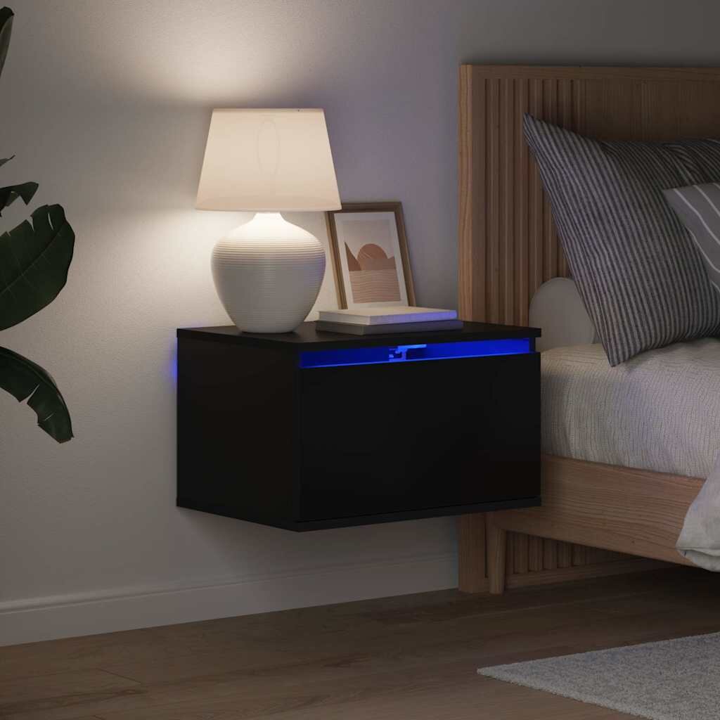 vidaXL Нощни шкафчета за стена с LED осветление 2 бр черни