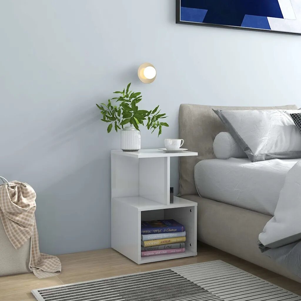 vidaXL Нощно шкафче бял гланц 35x35x55 см инженерно дърво