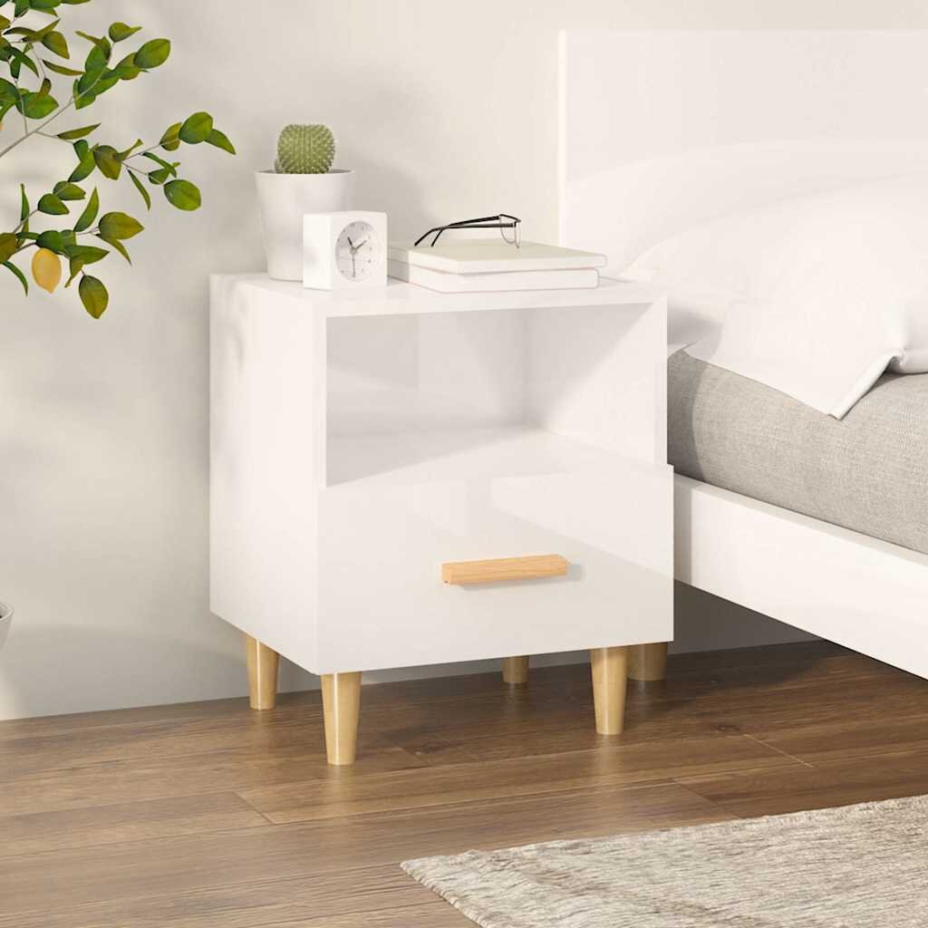 vidaXL Нощно шкафче бял гланц 40x35x47 см