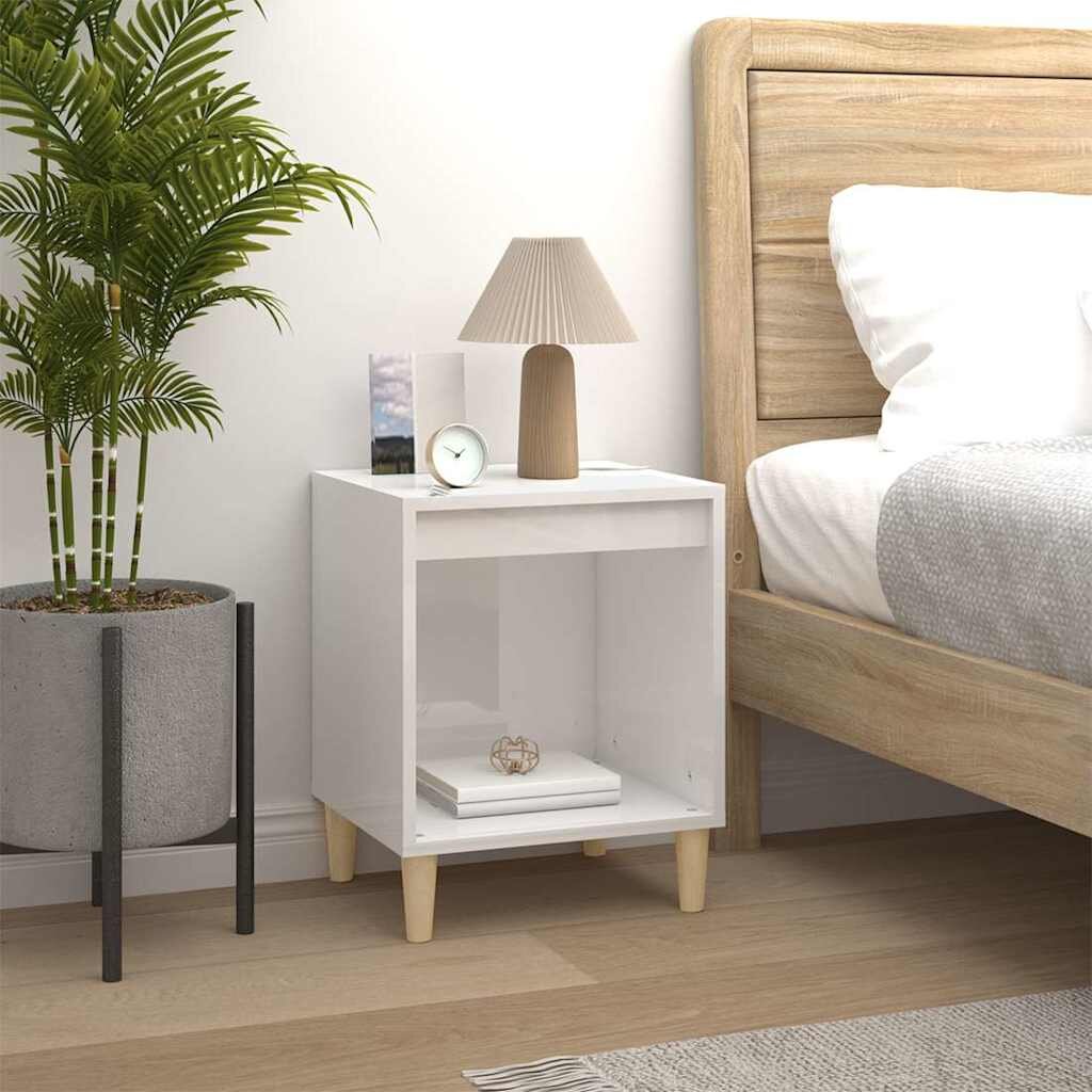 vidaXL Нощно шкафче бял гланц 40x35x50 см инженерно дърво