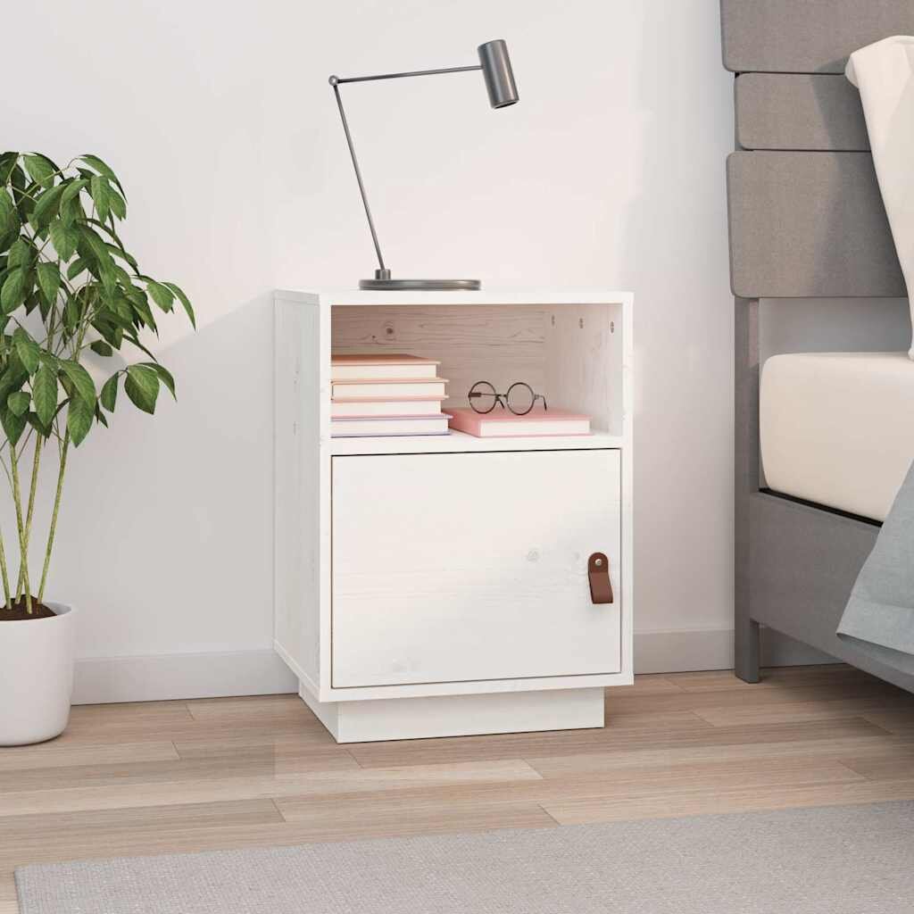 vidaXL Нощно шкафче бяло40x34x55 см борово дърво масив