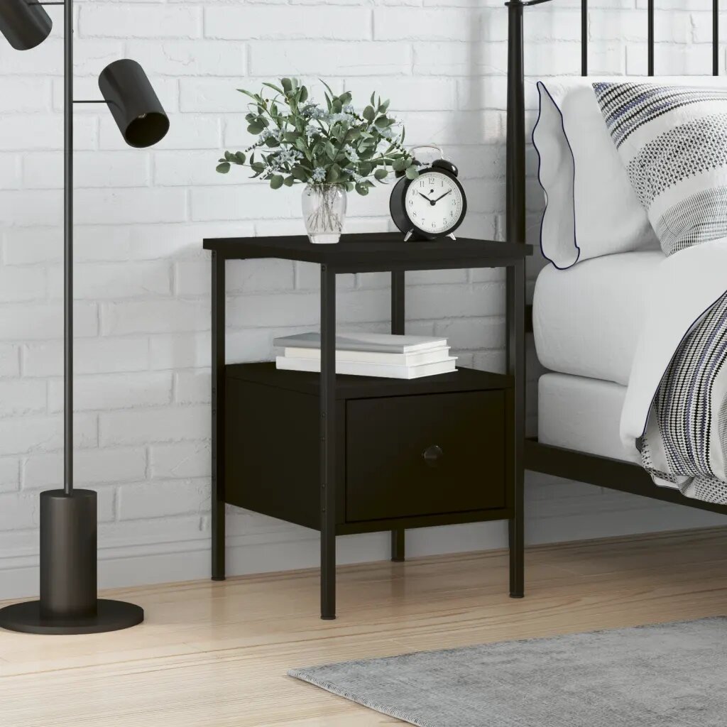 vidaXL Нощно шкафче черно 34x36x50 см инженерно дърво
