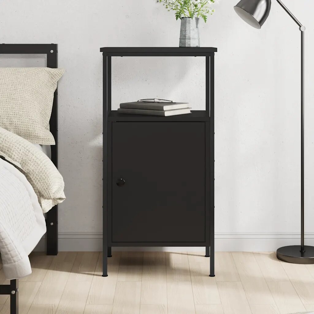 vidaXL Нощно шкафче черно 41x31x80 cm инженерно дърво