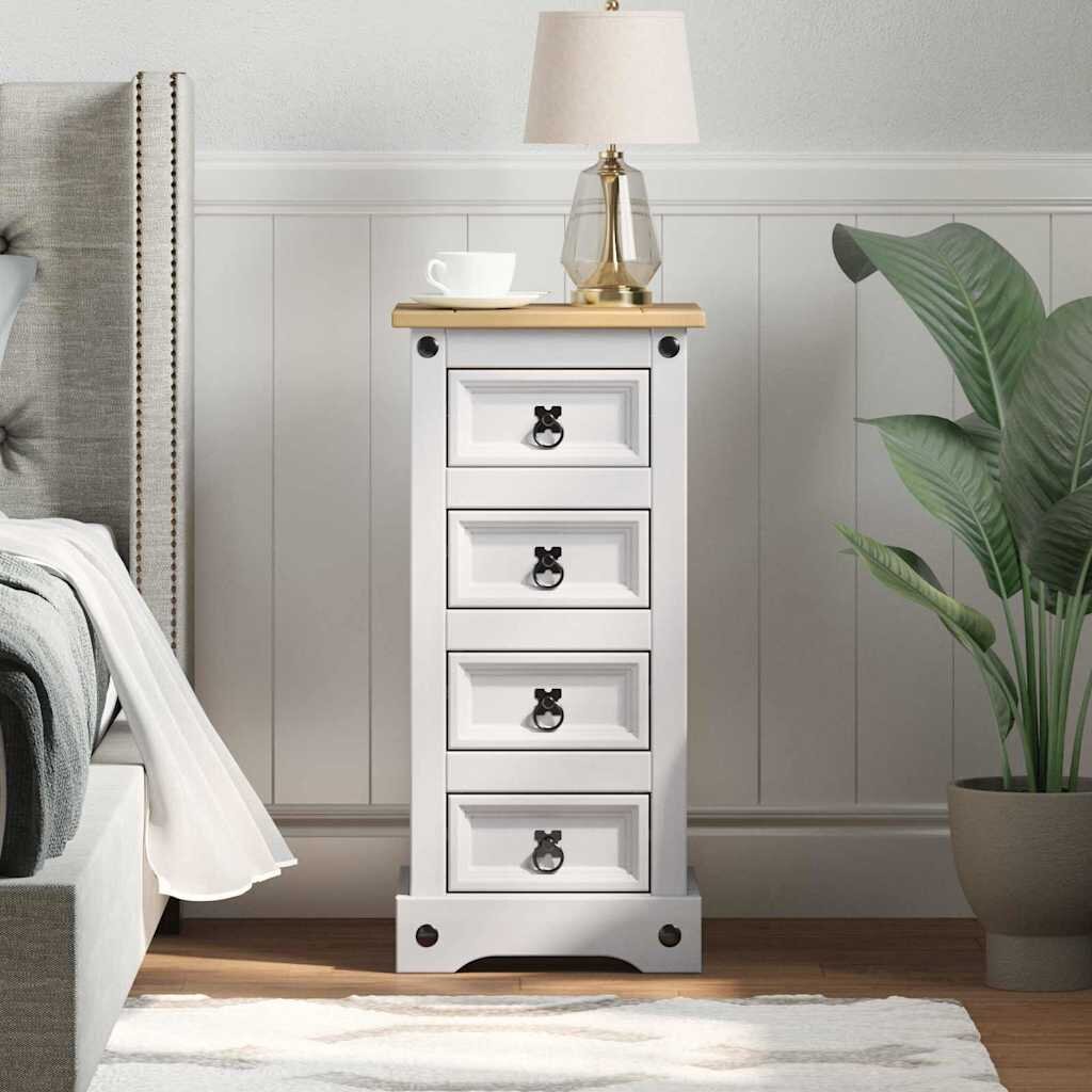 vidaXL Нощно шкафче CORONA Бяло 35 x 325 x 74 см Солидно борово дърво