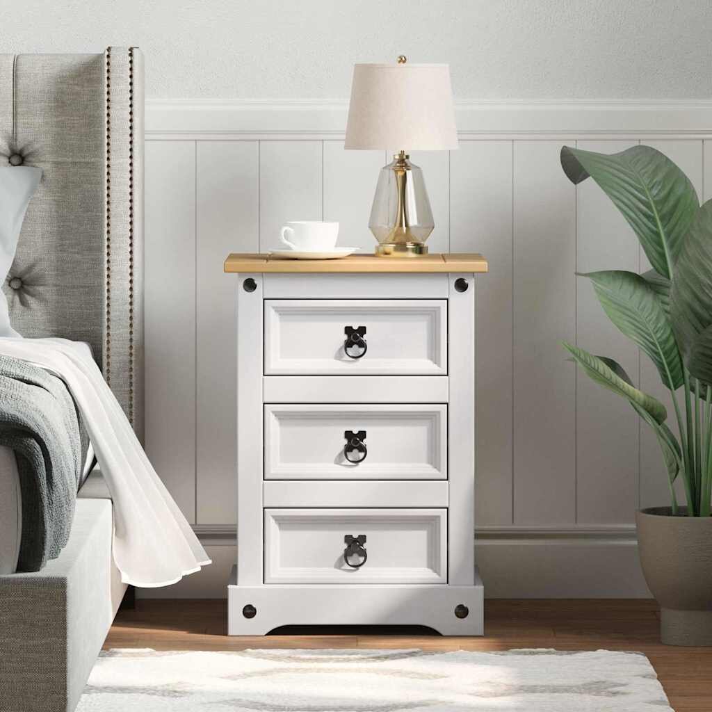 vidaXL Нощно шкафче Corona Бяло 45 x 35 x 64 см Солидно борово дърво