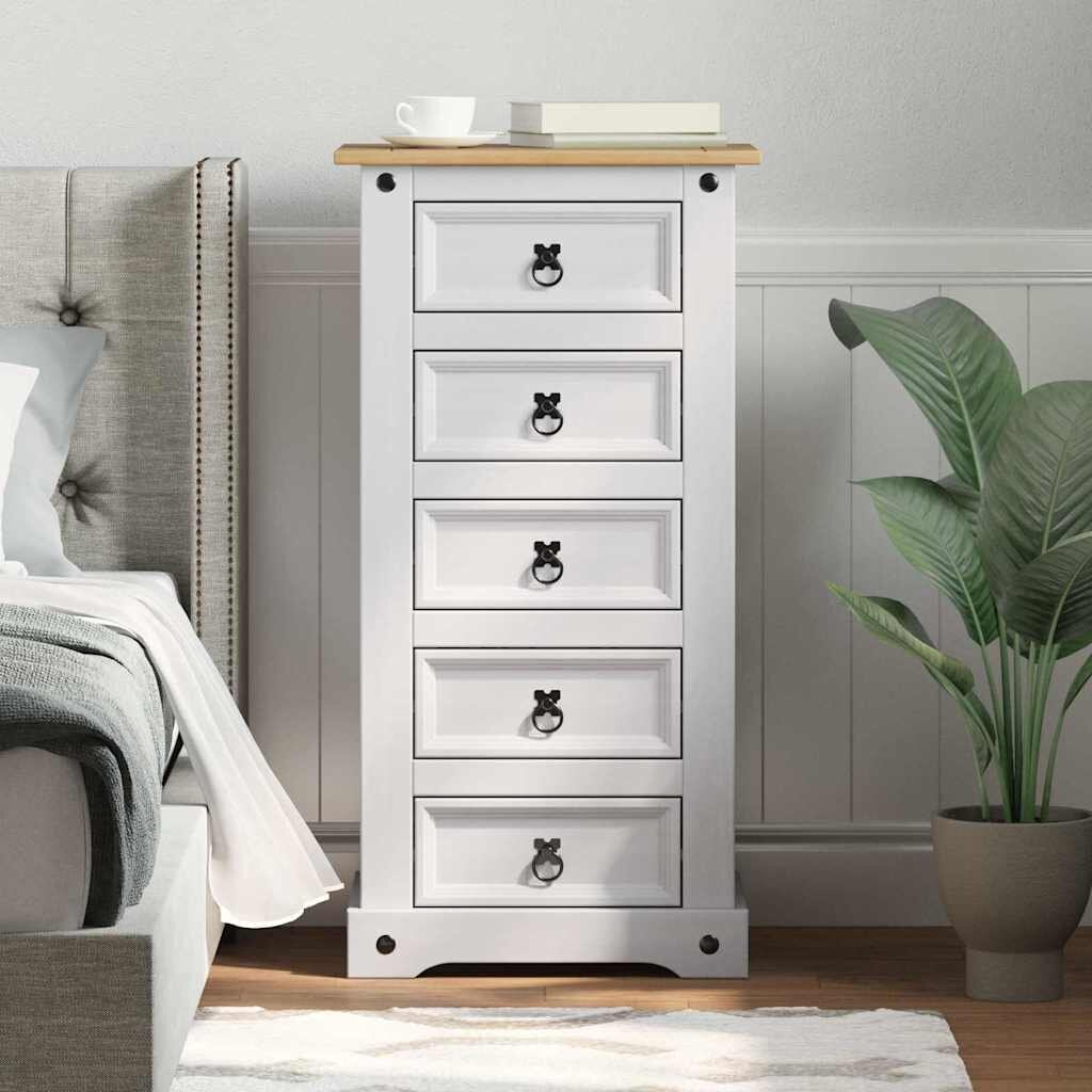 vidaXL Нощно шкафче Corona Бяло 53 x 39 x 103 cm Солидно борово дърво