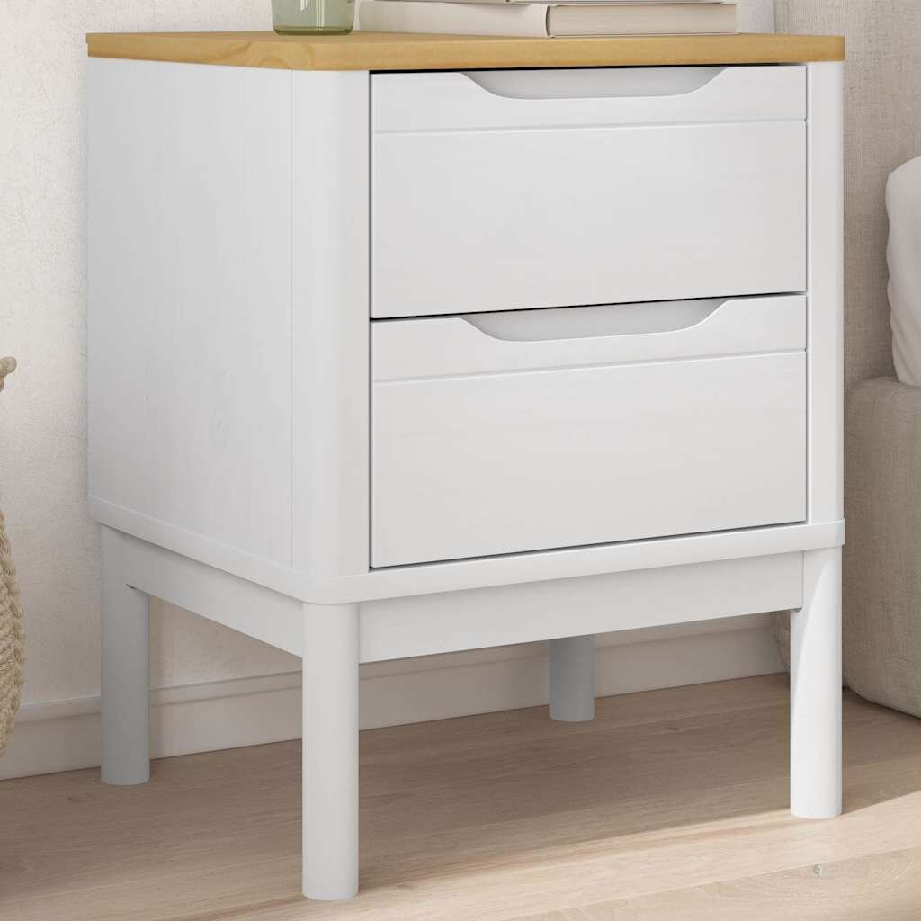 vidaXL Нощно шкафче FLORO бял 45x39x57 см борово дърво масив