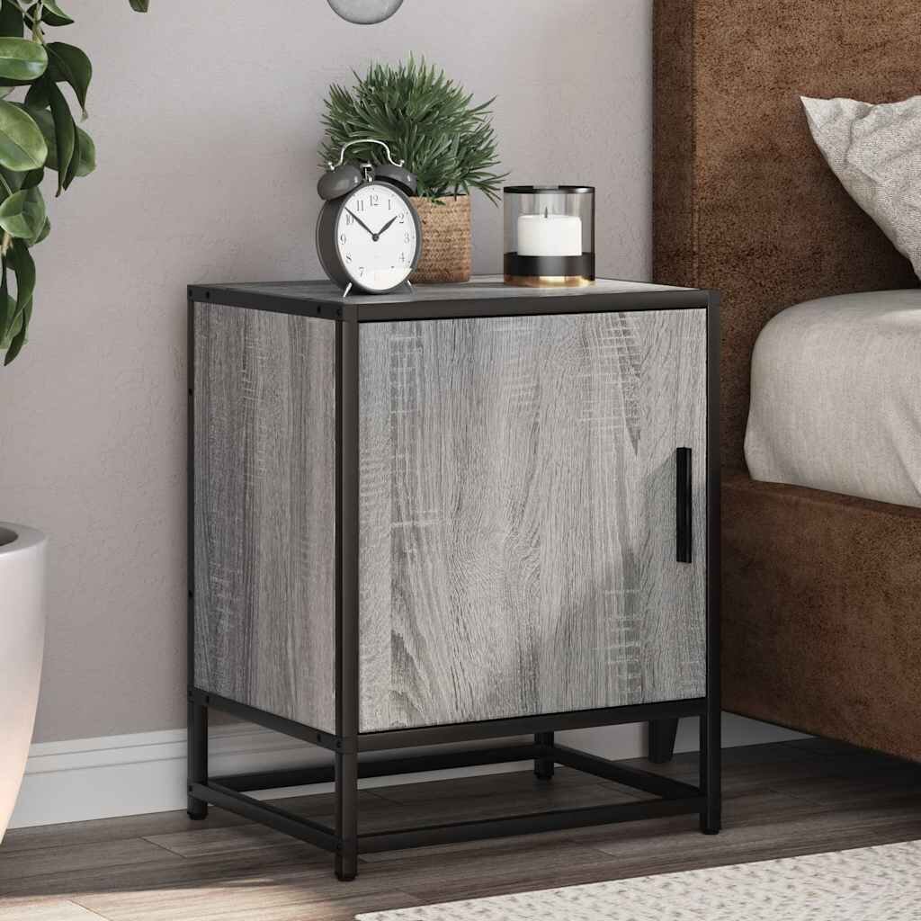vidaXL Нощно шкафче Grey Sonoma 40x31x50 cm Обработено дърво и метал