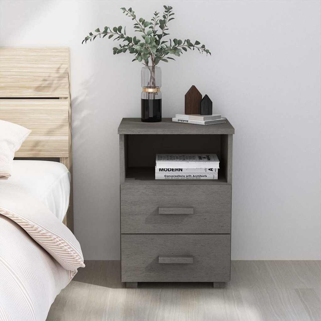vidaXL Нощно шкафче HAMAR светлосиво 40x35x62 см борово дърво масив