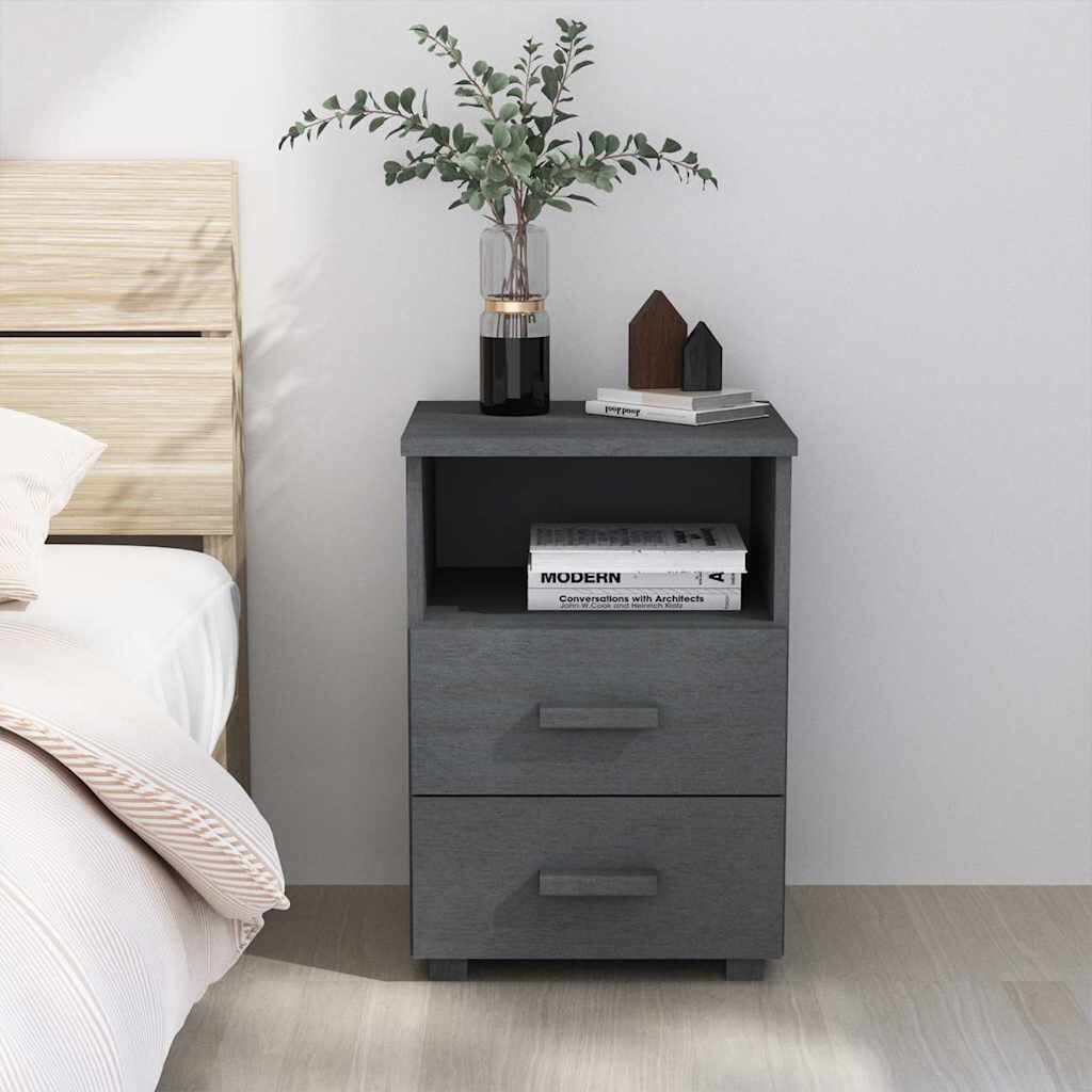 vidaXL Нощно шкафче HAMAR тъмносиво 40x35x62 см борово дърво масив
