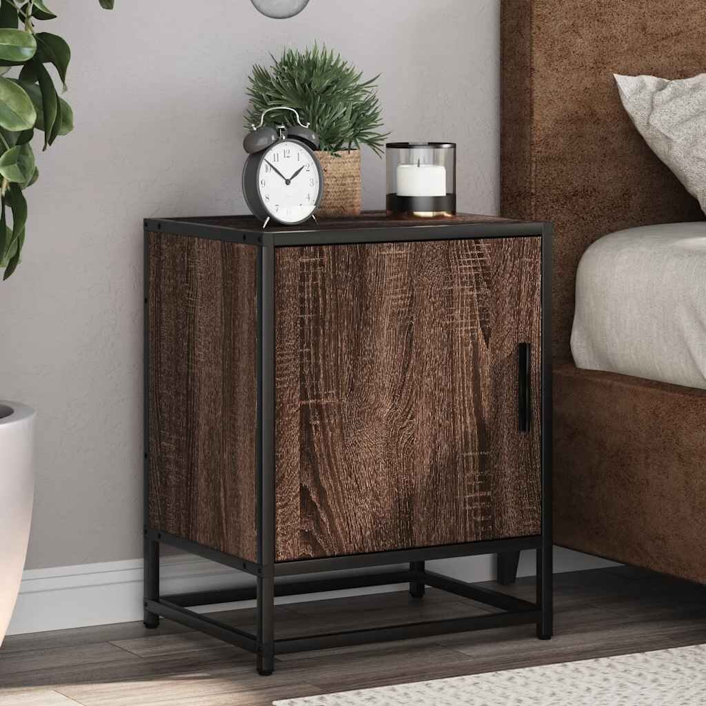 vidaXL Нощно шкафче Кафяв дъб 40x31x50 cm Изработена дървесина и метал