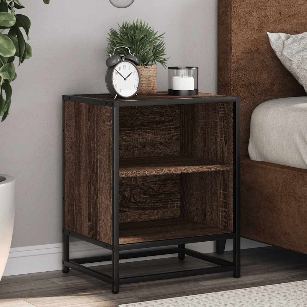 vidaXL Нощно шкафче Кафяв дъб 40x31x50 cm Изработена дървесина и метал