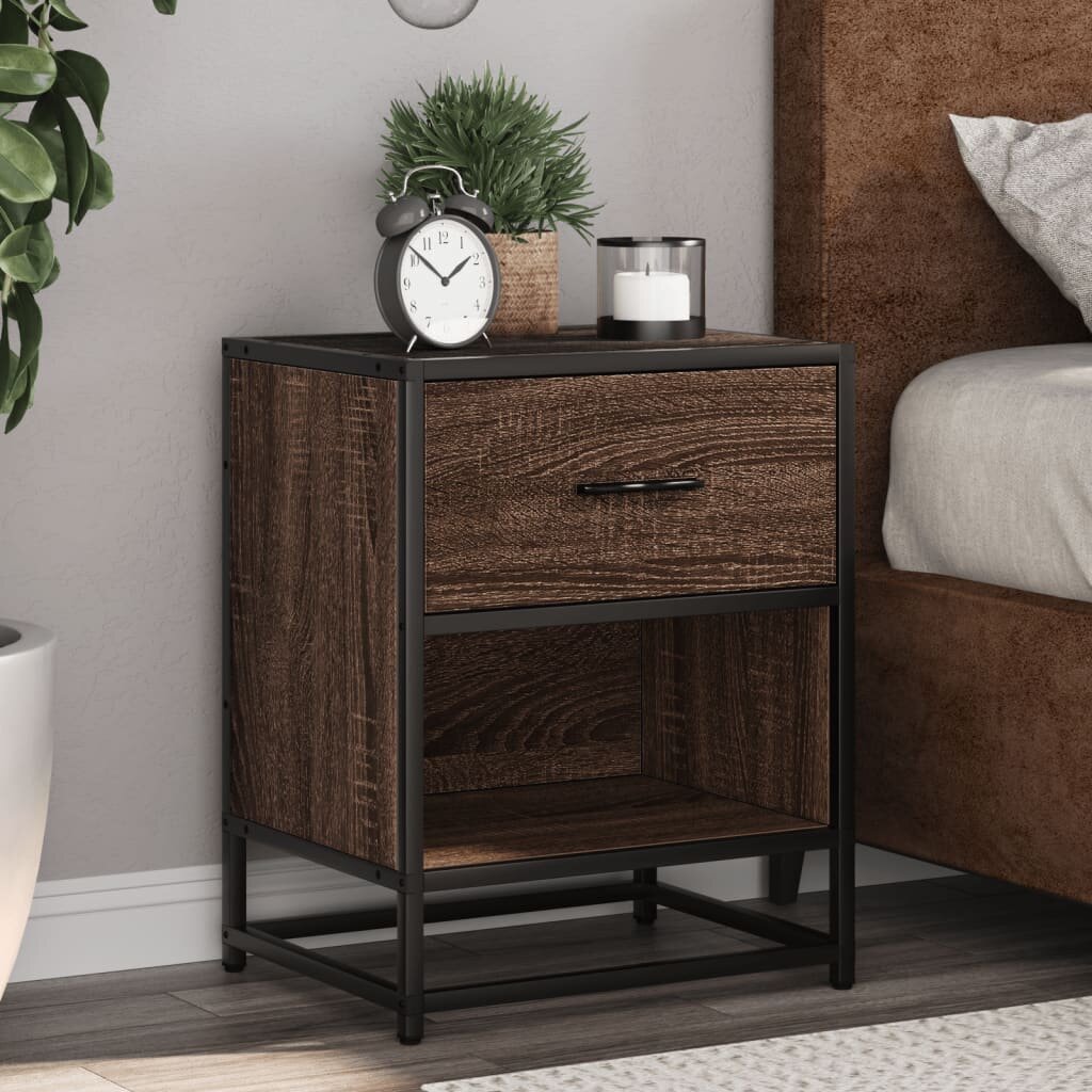 vidaXL Нощно шкафче кафяв дъб 40x31x50 см инженерно дърво