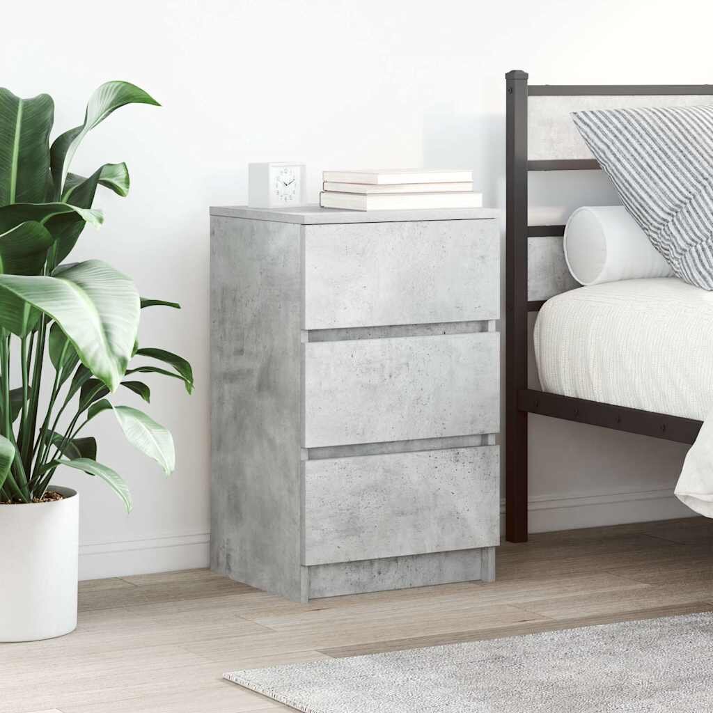 vidaXL Нощно шкафче с 3 чекмеджета бетонно сив 39x35x65 см