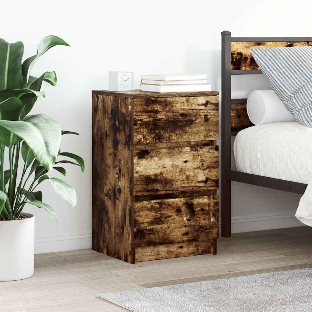 vidaXL Нощно шкафче с 3 чекмеджета опушен дъб 39x35x65 см