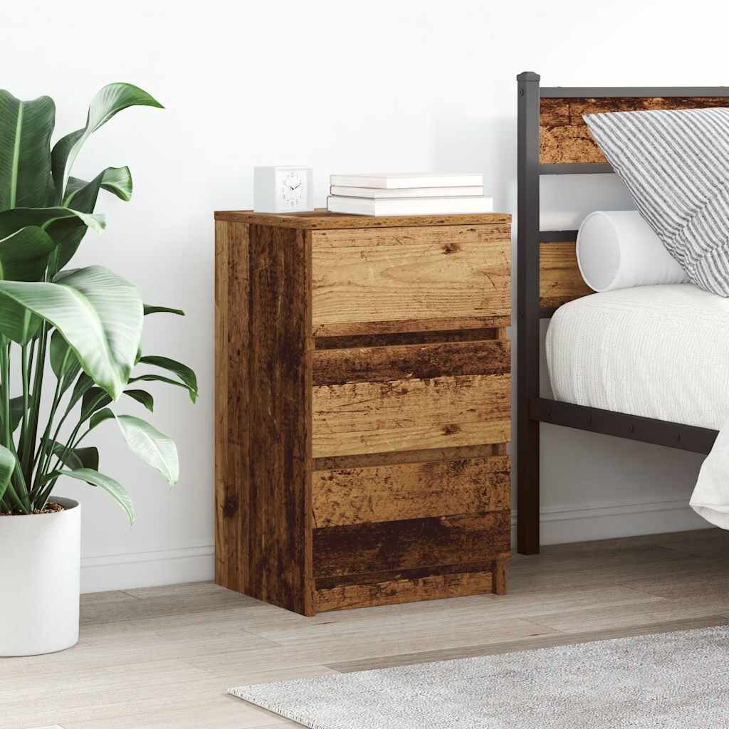 vidaXL Нощно шкафче с 3 чекмеджета старо дърво 39x35x65 см