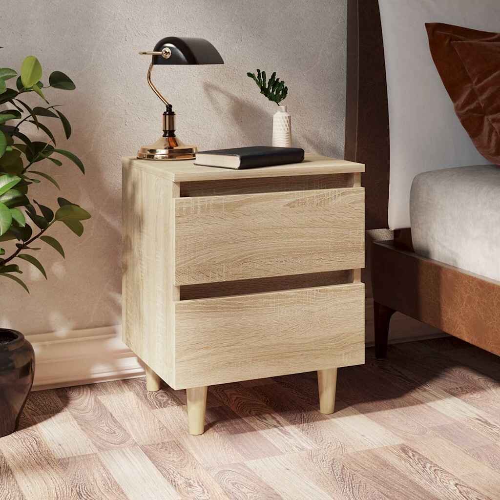 vidaXL Нощно шкафче с крака от боров масив дъб сонома 40x35x50 см