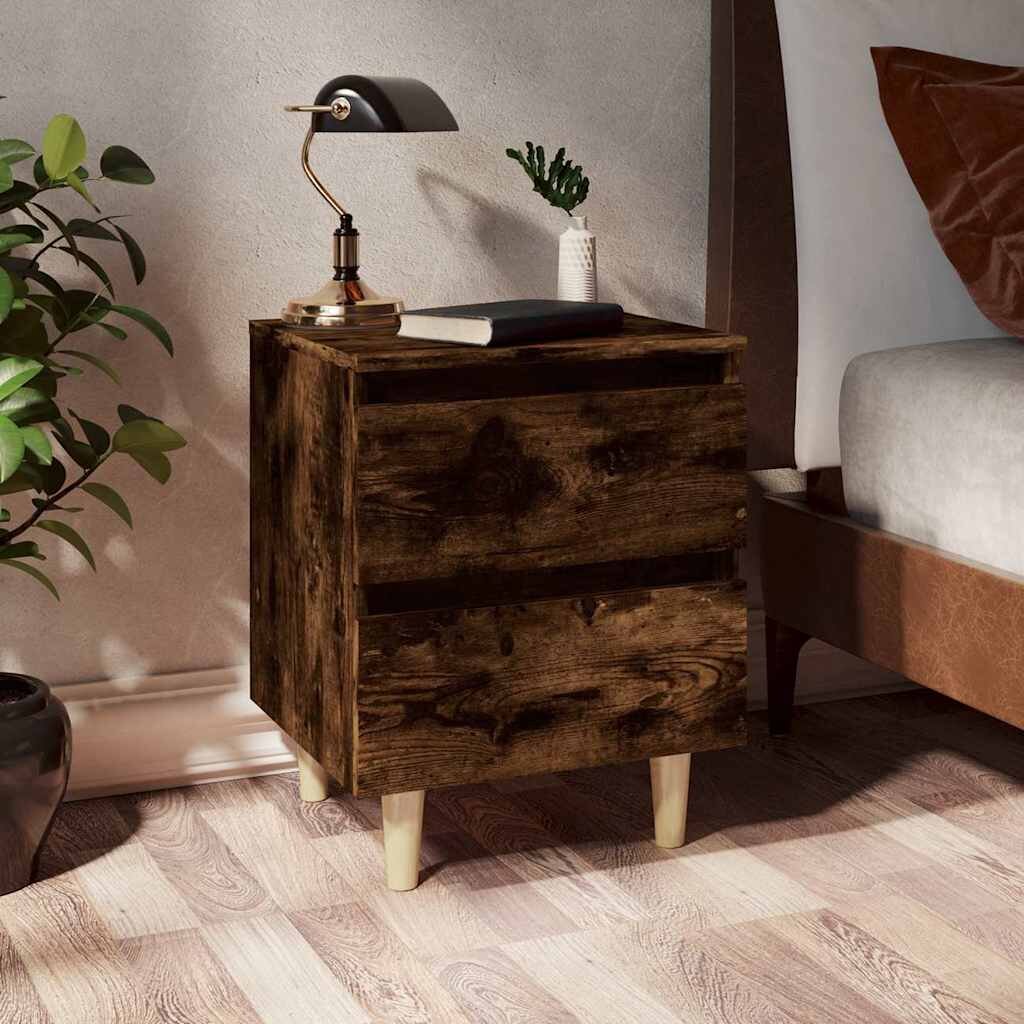 vidaXL Нощно шкафче с крака от дърво масив опушен дъб 40x35x50 см