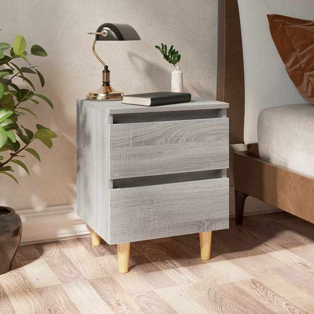 vidaXL Нощно шкафче с крака от дърво масив сив сонома 40x35x50 см